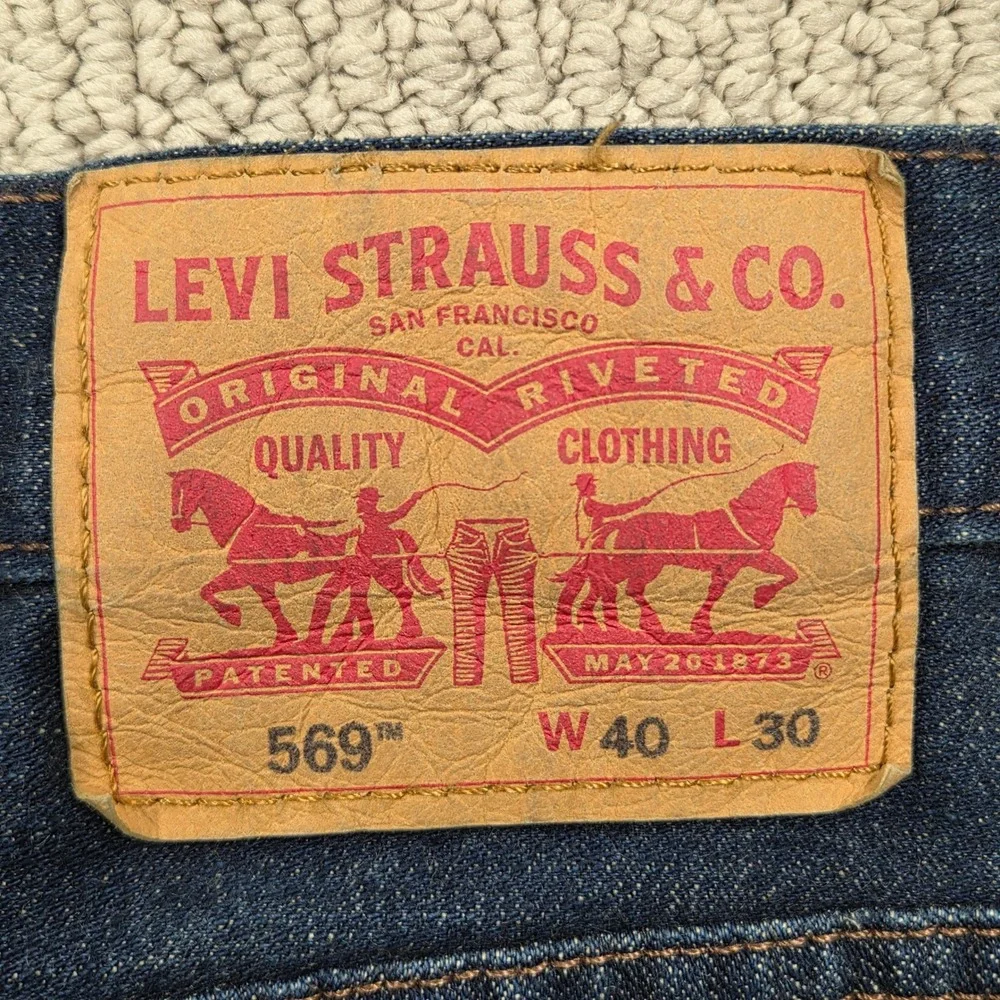 Levis 569 Loose Straight Fit Denim Jeans Dark Wash Blue Mens 40x30 Baggy